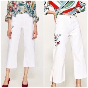 NWT Zara Embroidered White Wide Leg Jeans 2